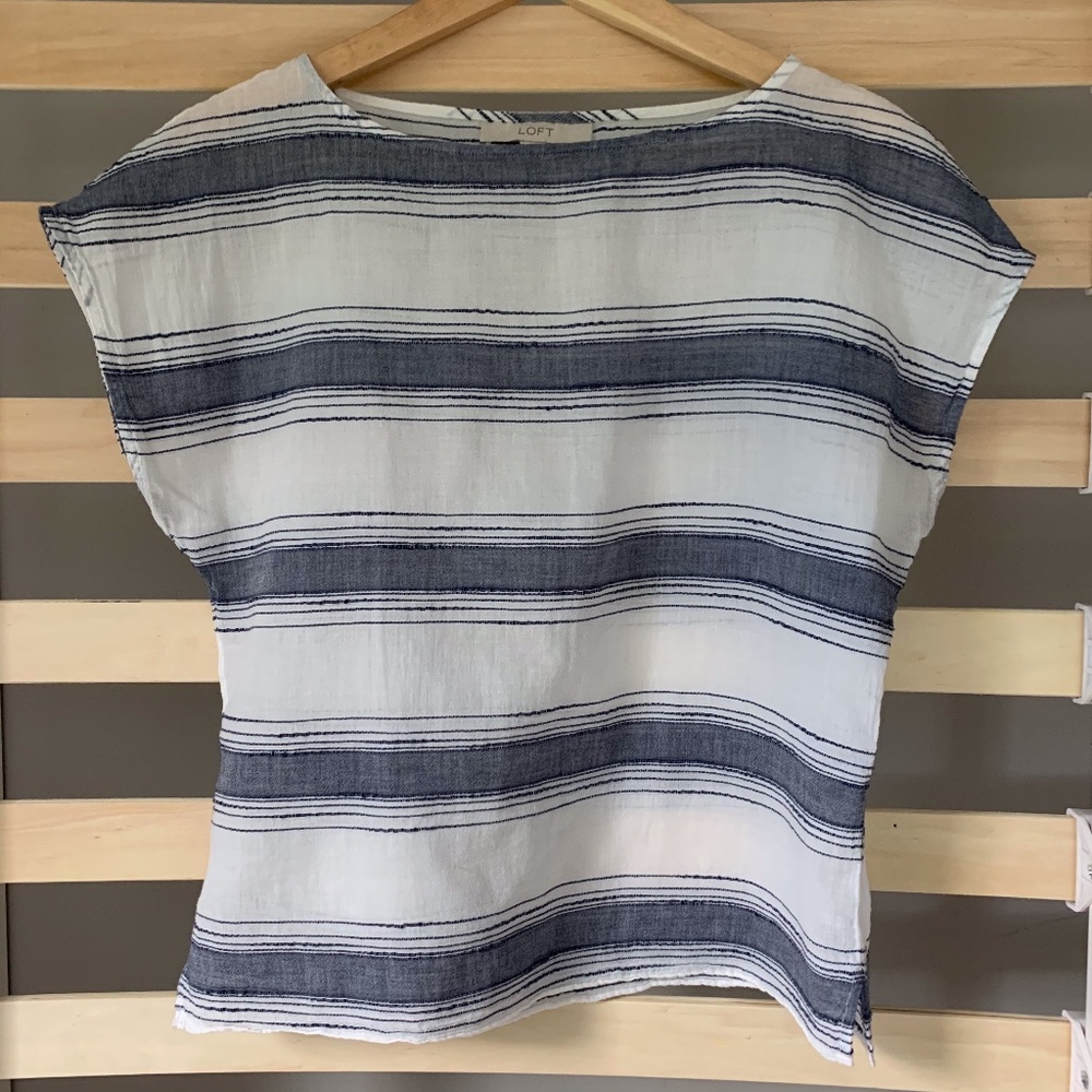 Ann Taylor LOFT Blue & White Striped Shirt